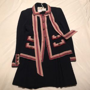 Two piece wool suit with silk shell
